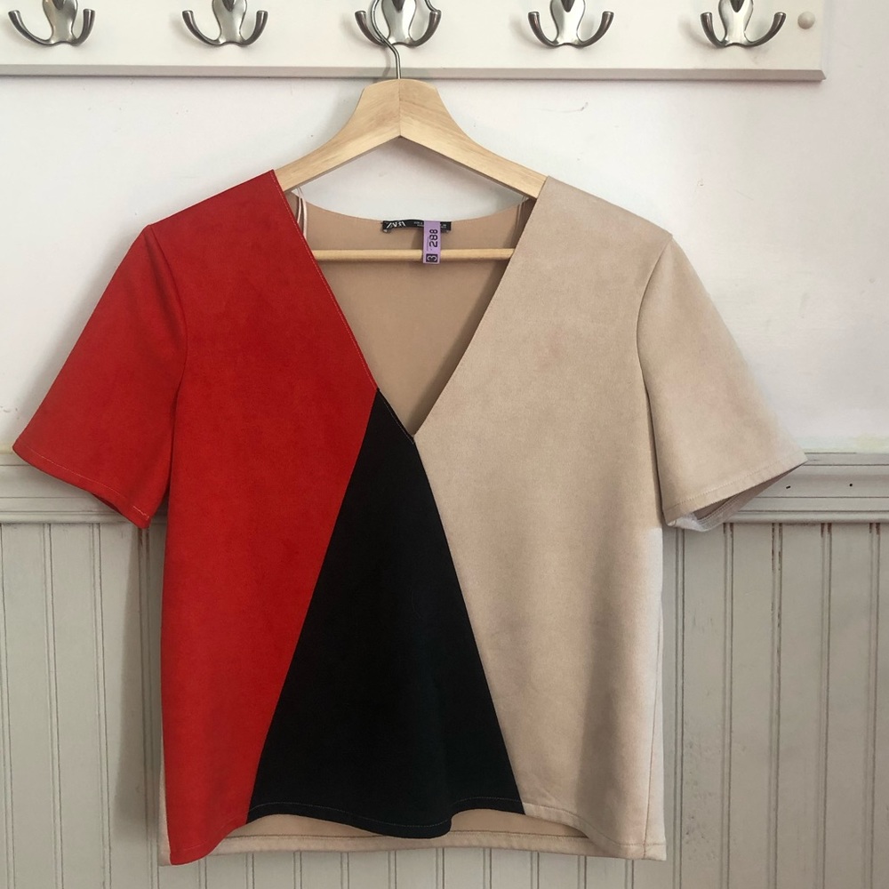 Color block Zara Faux Suede Top Blouse